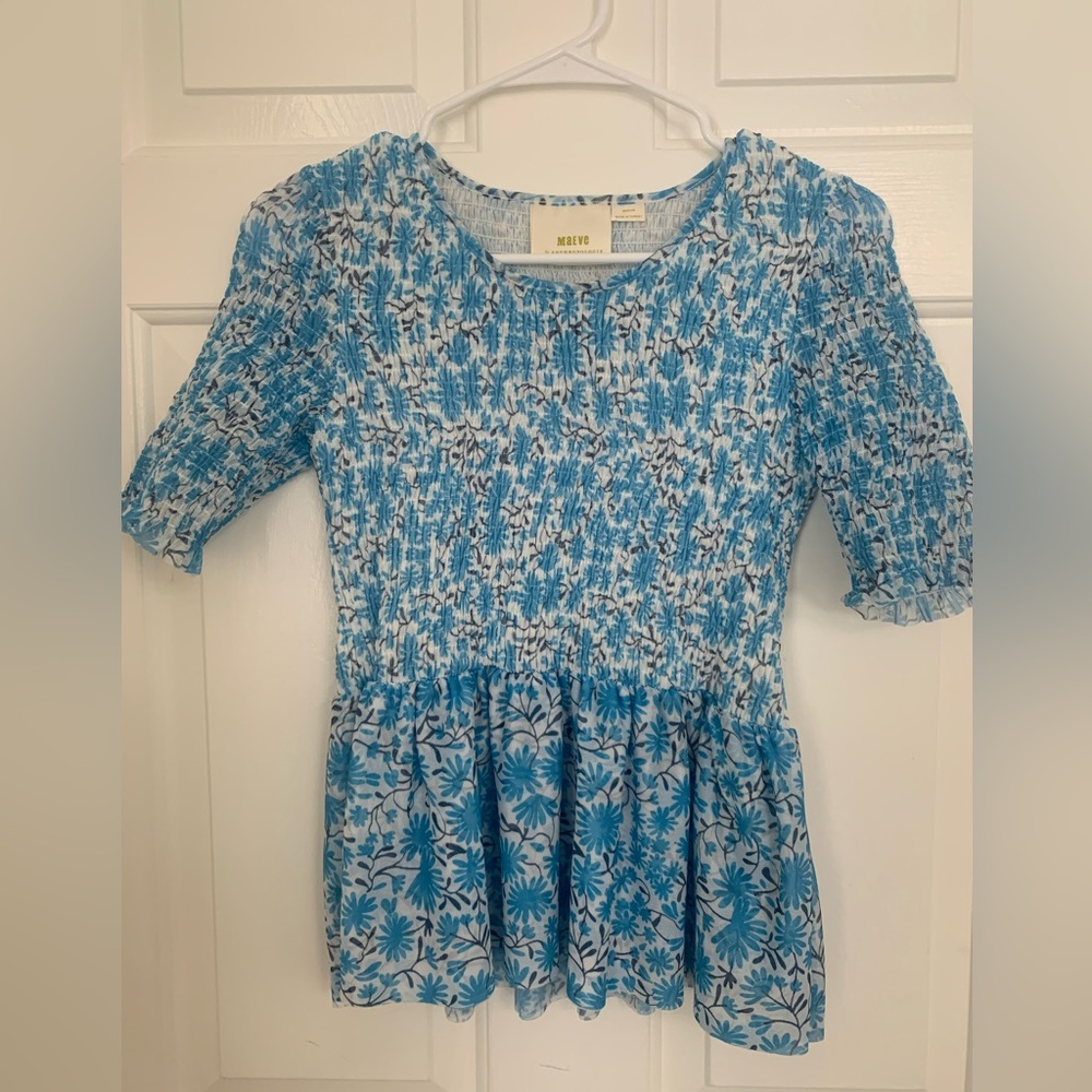 Anthropologie Maeve smocked floral peplum top size M